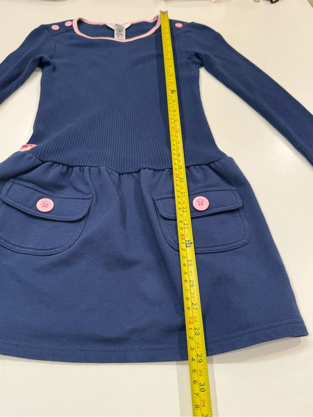 Lilly Pulitzer Girls Navy Blue Pink Trim Long Sleeve Dress